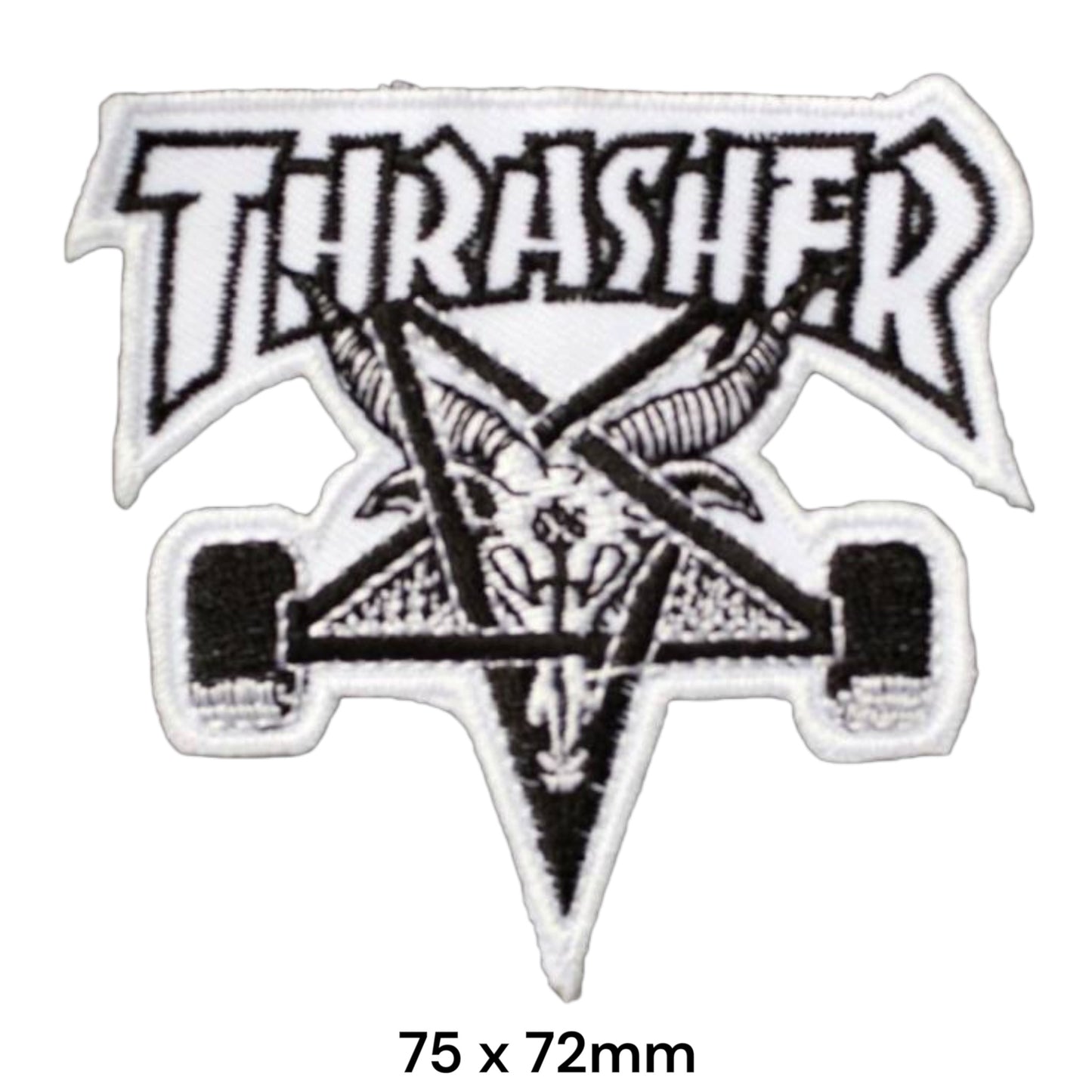 Thrasher Skate Goat Pentagram Die-Cut Embroidered Patch 75x72mm – White & Black
