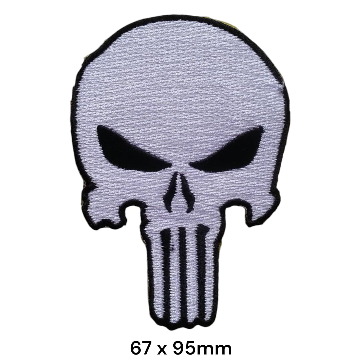 The Punisher Skull White Die-Cut Embroidered Patch 67x95mm – White/Silver & Black