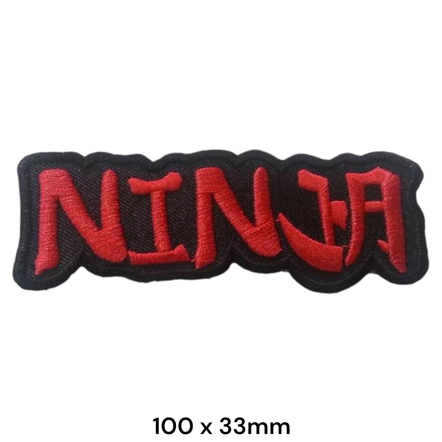 Ninja Slogan Die-Cut Embroidered Patch 100x33mm – Red & Black