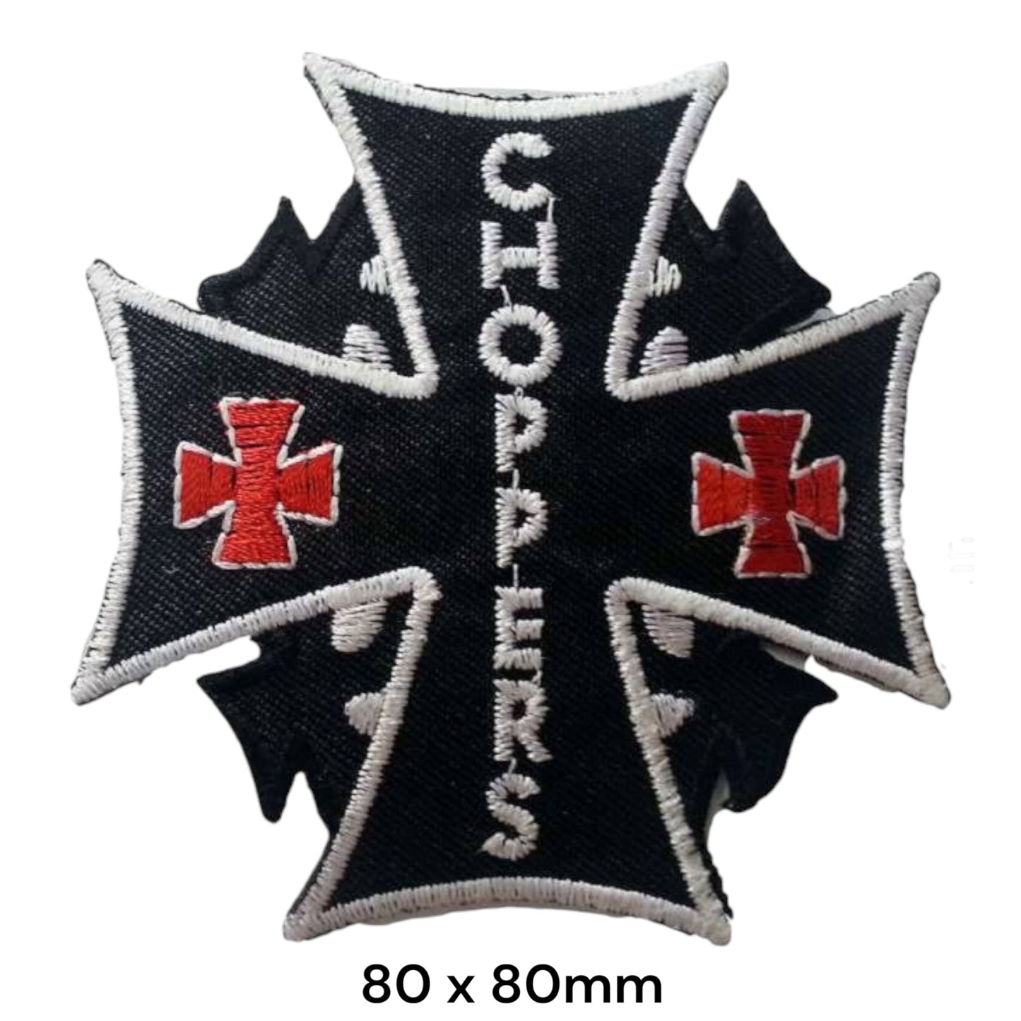Choppers Iron Cross Die-Cut Embroidered Patch 80x80mm – White, Red & Black