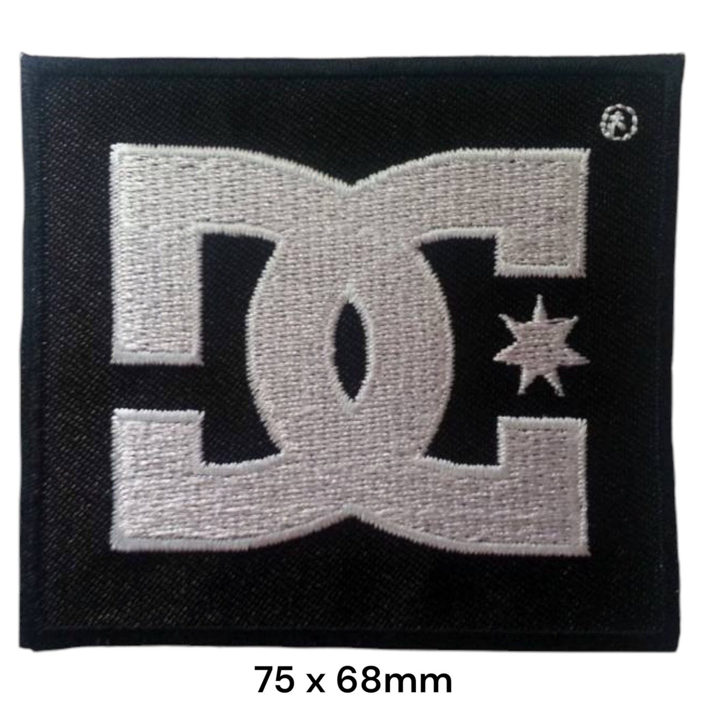 DC Shoes Logo Square Embroidered Patch 75x68mm – White/Silver & Black