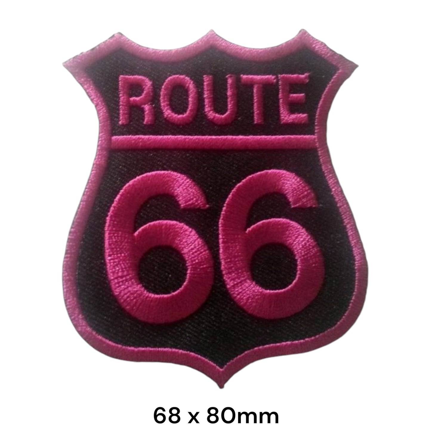 Route 66 Highway Shield Embroidered Patch 68x80mm Pink Edition – Pink/Magenta & Black