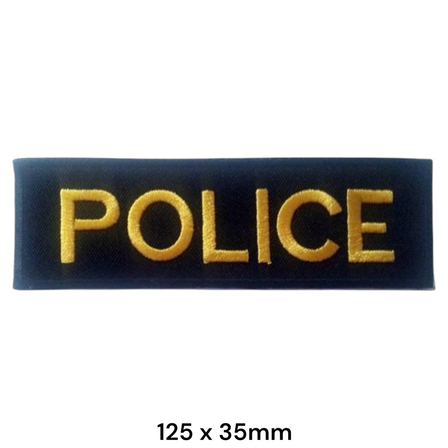 Police Text Rectangular Embroidered Patch 125x35mm – Gold/Yellow & Navy