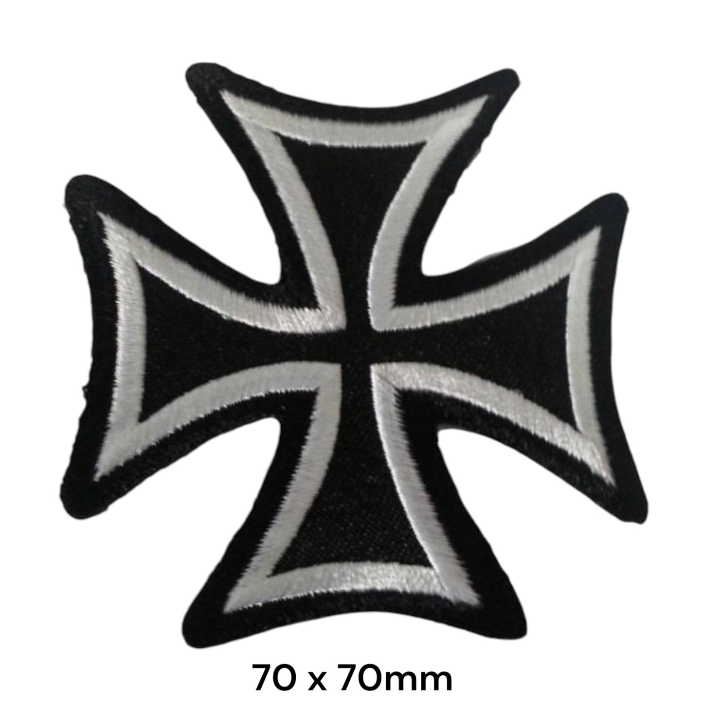 Maltese Iron Cross Die-Cut Embroidered Patch 70x70mm – White/Silver & Black