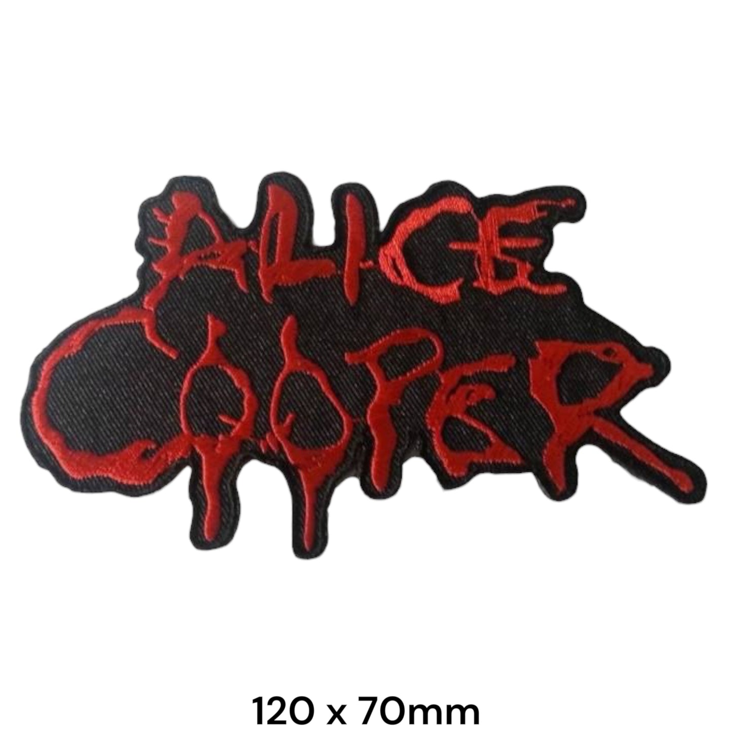 Alice Cooper Horror Script Logo Die-Cut Embroidered Patch 120x70mm – Red & Black