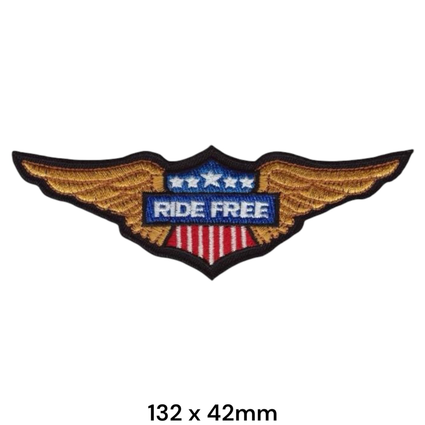 Ride Free American Eagle Wings Shield Die-Cut Embroidered Patch 132x42mm – Gold, Blue, Red, White & Black