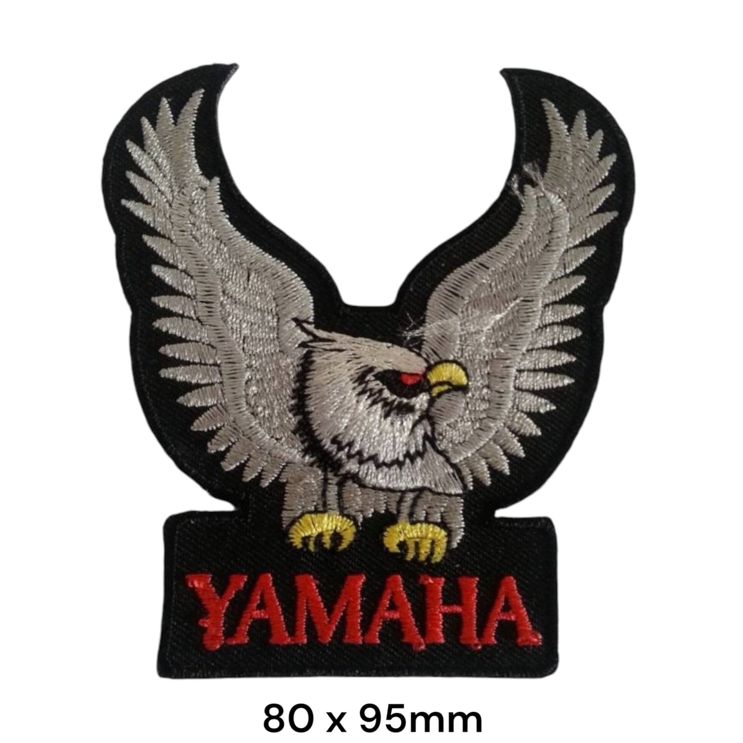 Yamaha Diving Eagle Die-Cut Embroidered Patch 80x95mm – Silver/White, Red, Yellow & Black