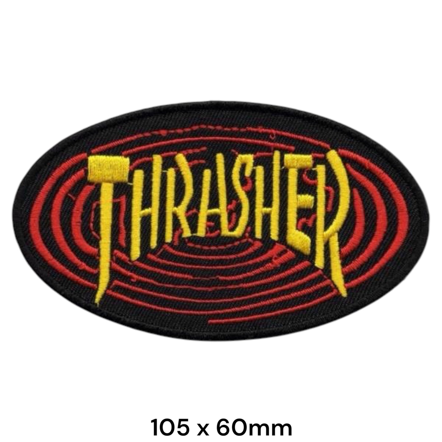 Thrasher Magazine Oval Spiral Logo Embroidered Patch 105x60mm – Yellow, Red & Black