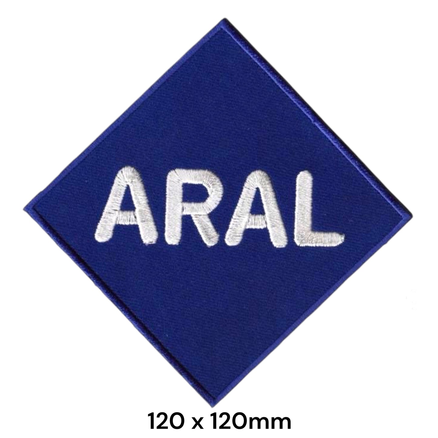 Aral Diamond Logo Square Embroidered Patch 120x120mm – Blue & White