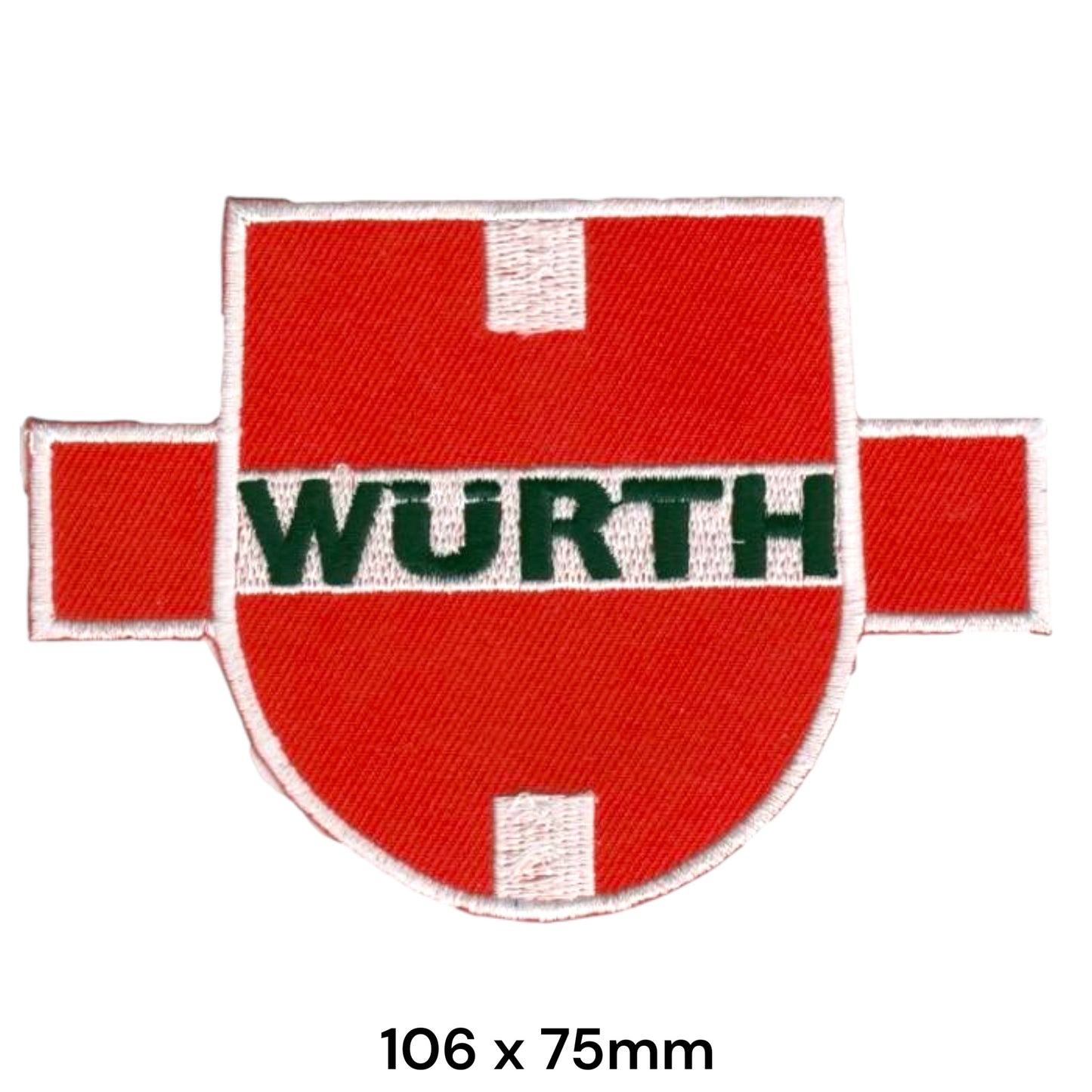 Würth Shield Cross Logo Embroidered Patch 106x75mm – Red, White & Dark Green