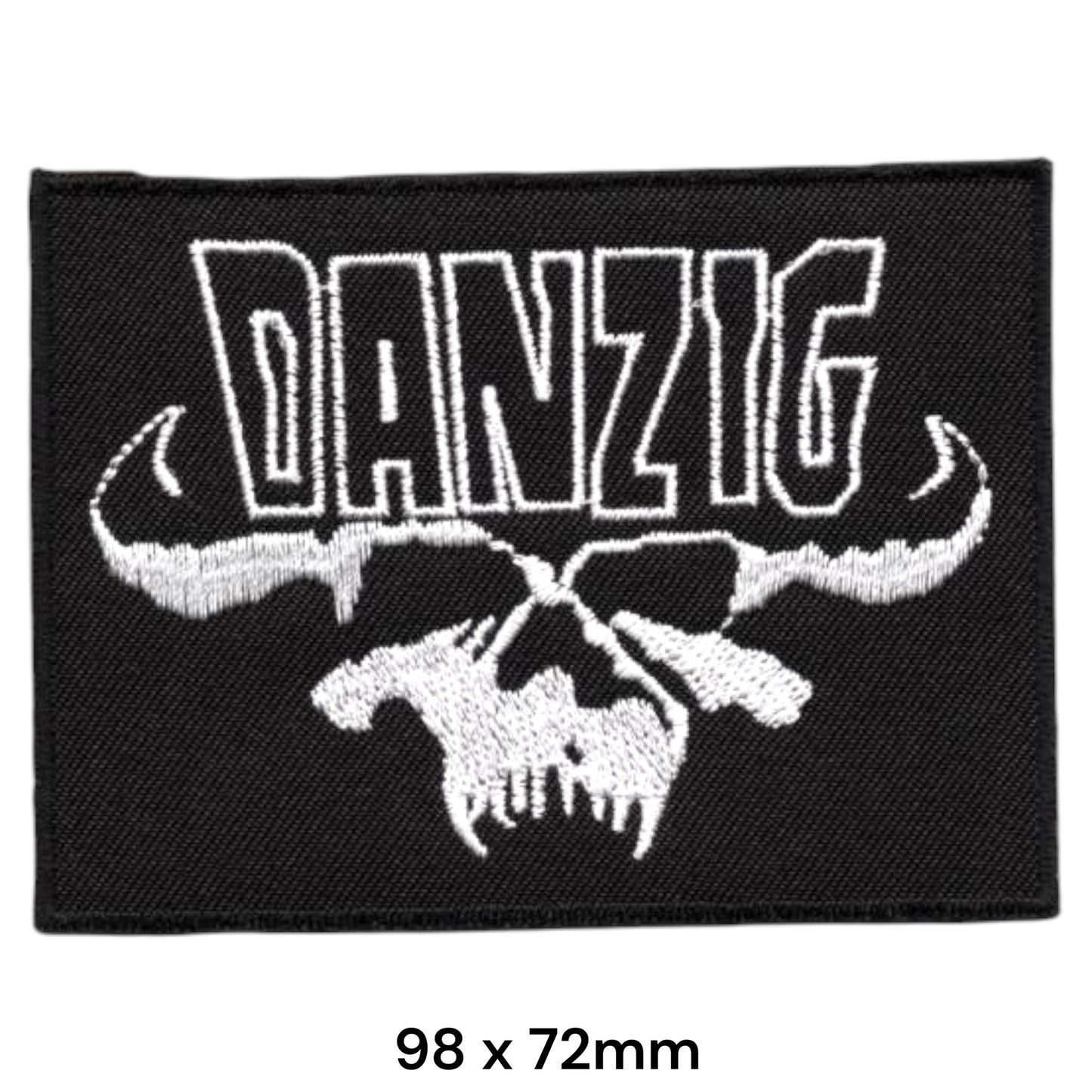 Danzig Skull Logo Rectangular Embroidered Patch 98x72mm – White & Black