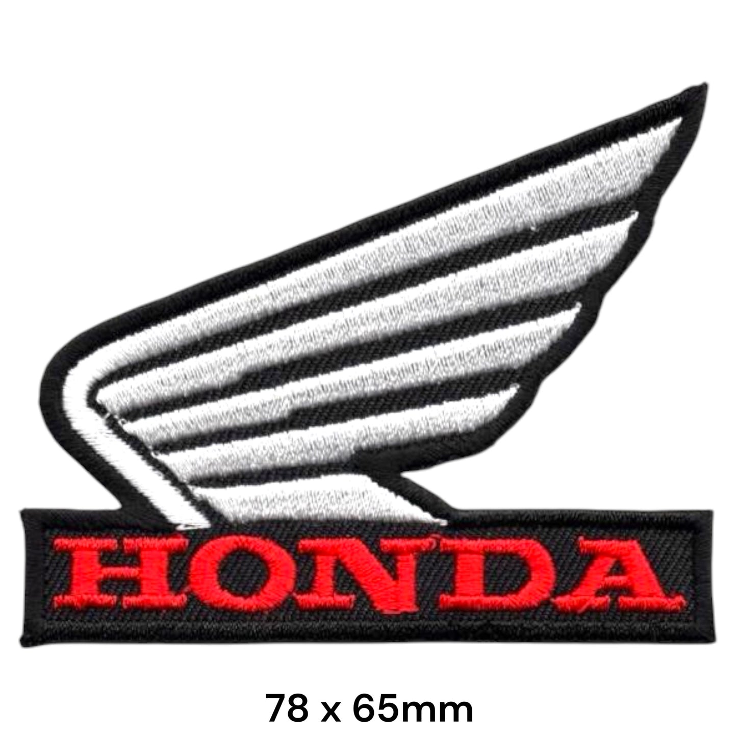 Honda Wing Logo Die-Cut Embroidered Patch 78x65mm – White/Silver, Red & Black