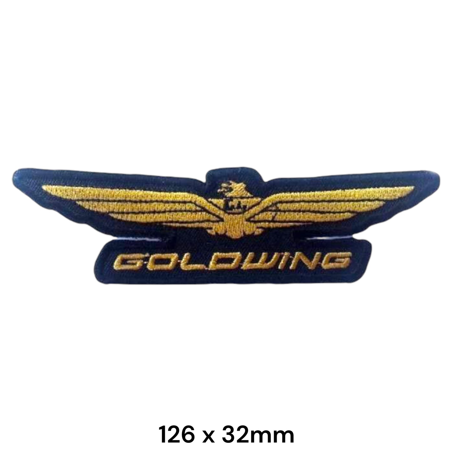 Honda Gold Wing Eagle Wings Wordmark Die-Cut Embroidered Patch 126x32mm – Gold & Navy