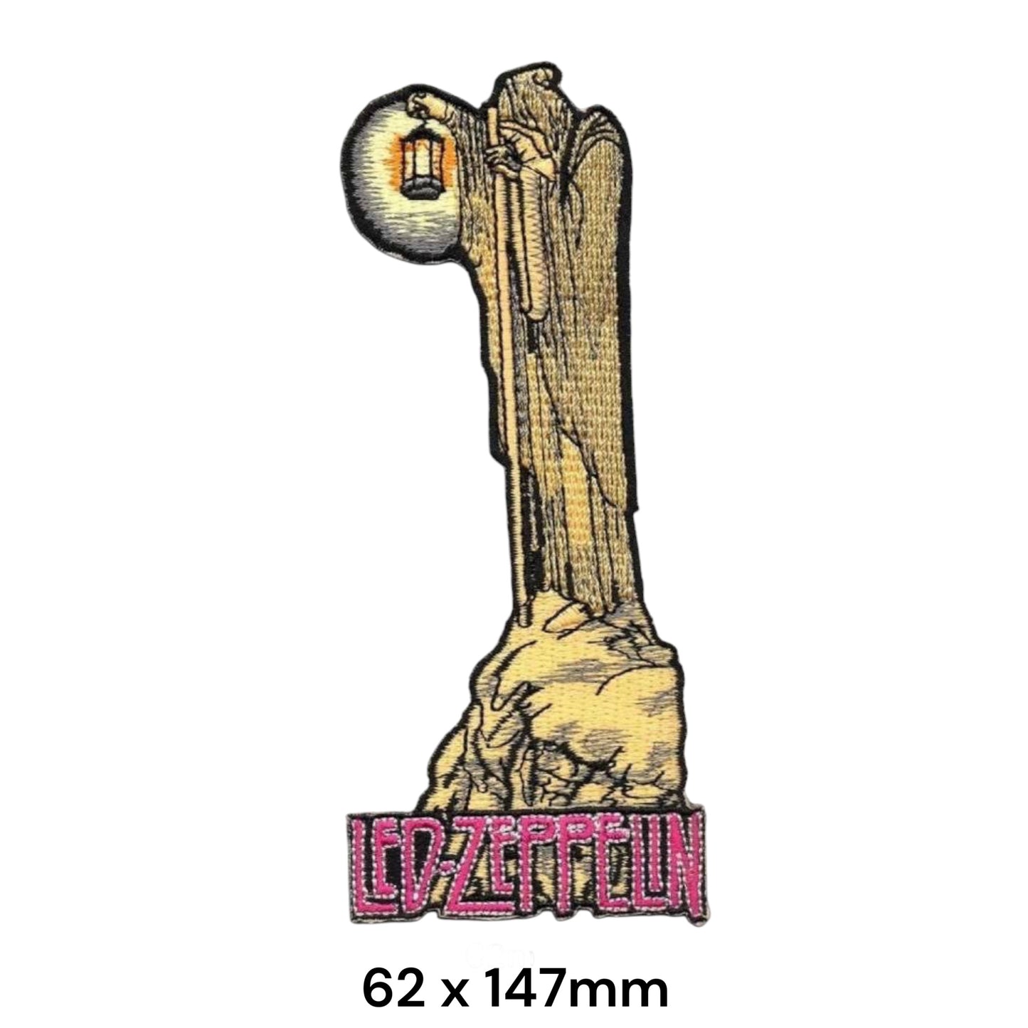 Led Zeppelin Hermit Stairway to Heaven Die-Cut Embroidered Patch 62x147mm – Beige/Gold, Orange, Pink & Black