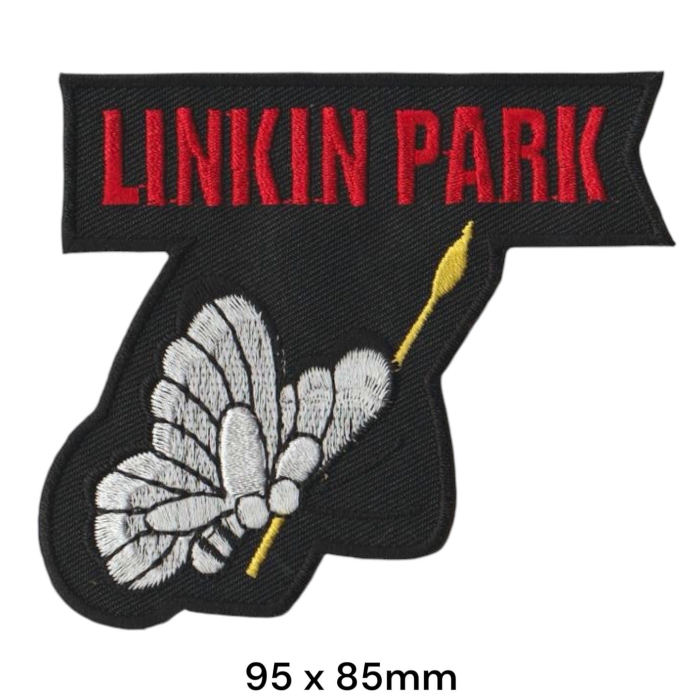 Linkin Park White Butterfly Arrow Banner Die-Cut Embroidered Patch 95x85mm – White/Silver, Yellow, Red & Black