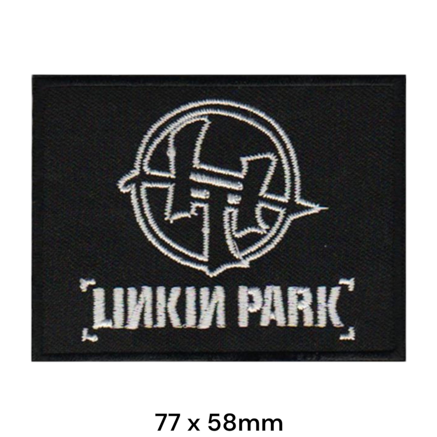 Linkin Park LP Circle Grunge Wordmark Bracket Rectangular Embroidered Patch 77x58mm – White/Silver & Black