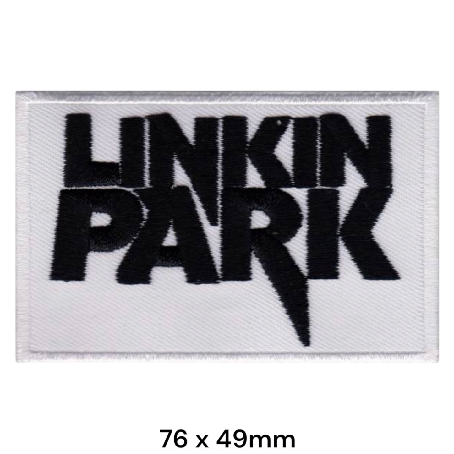 Linkin Park Two-Line Wordmark Lightning Bolt Rectangular Embroidered Patch 76x49mm – Black & White