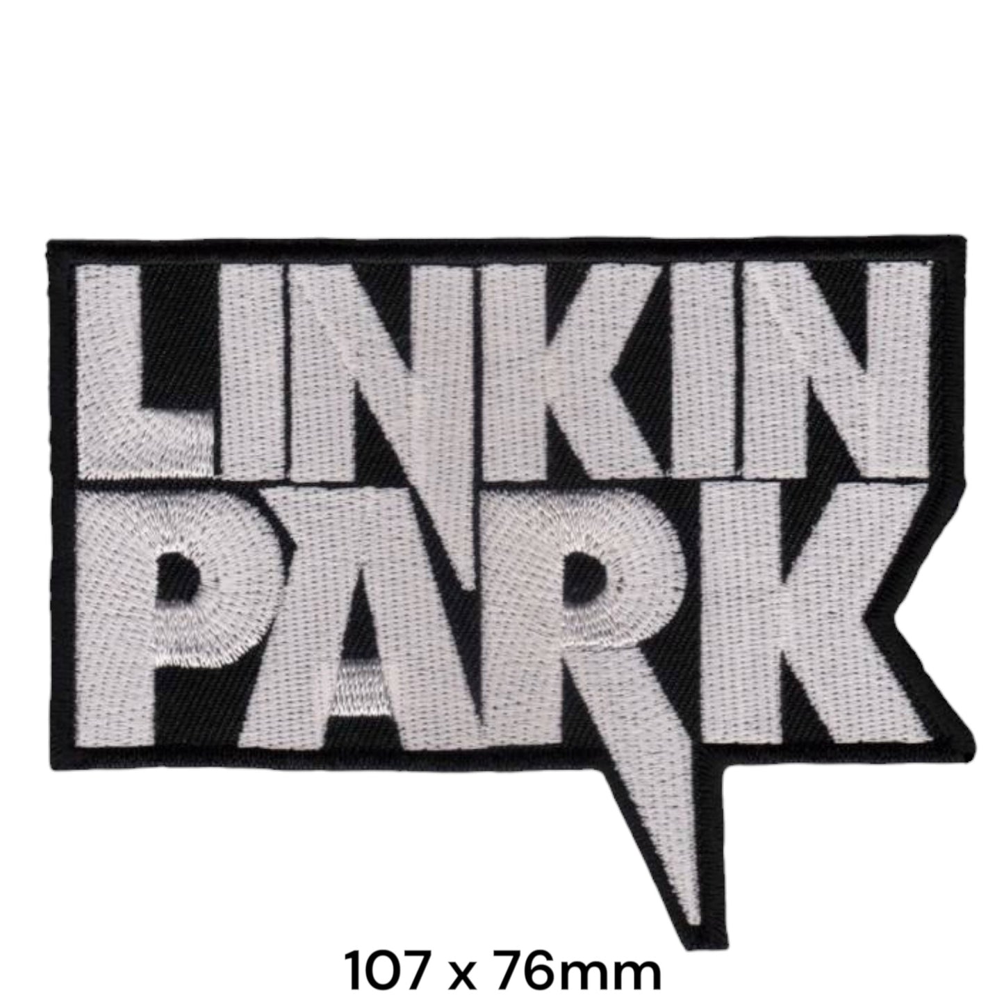 Linkin Park Two-Line Wordmark Speech Bubble Die-Cut Embroidered Patch 107x76mm – White/Silver & Black