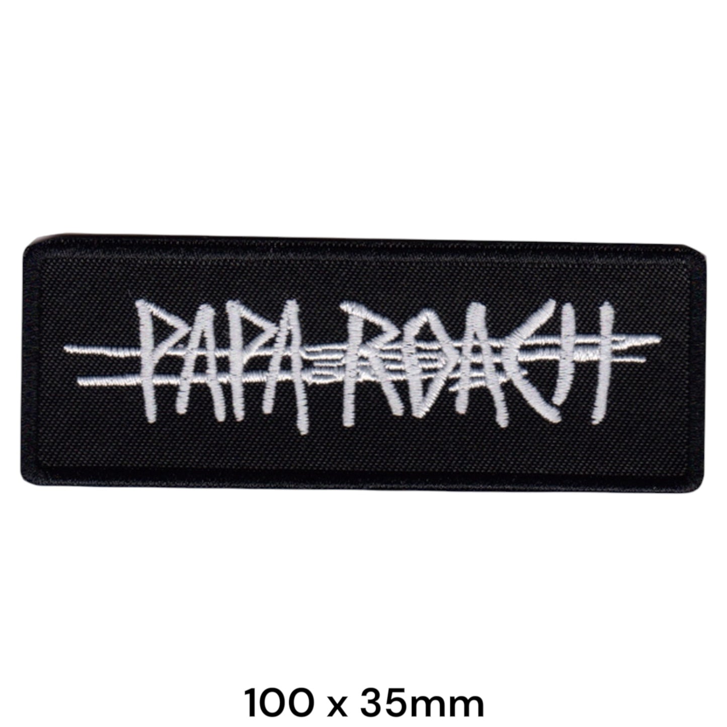 Papa Roach Barbed Wire Wordmark Rectangular Embroidered Patch 100x35mm – White/Silver & Black