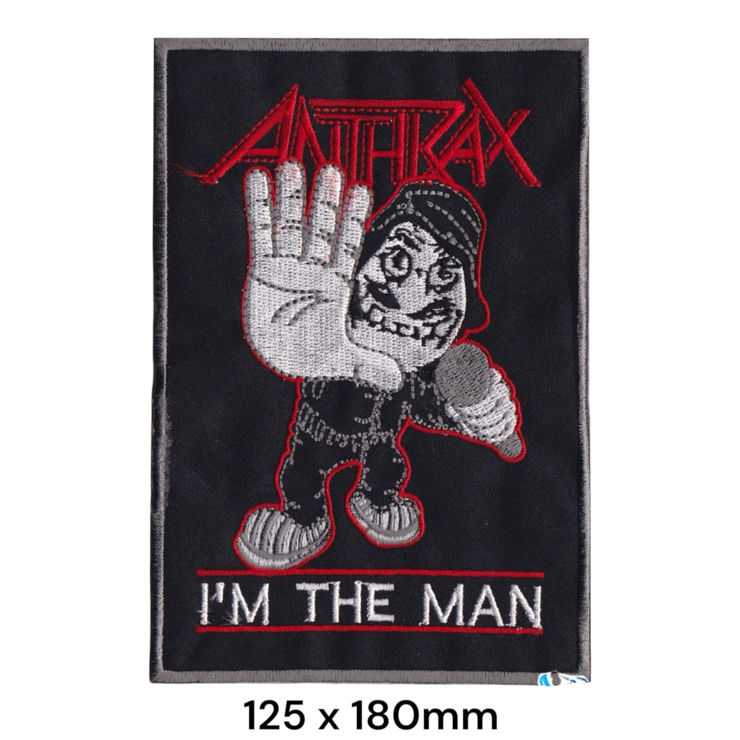 Anthrax I'm The Man Character Wordmark Rectangular Embroidered Patch 125x180mm – Red, White/Silver & Black