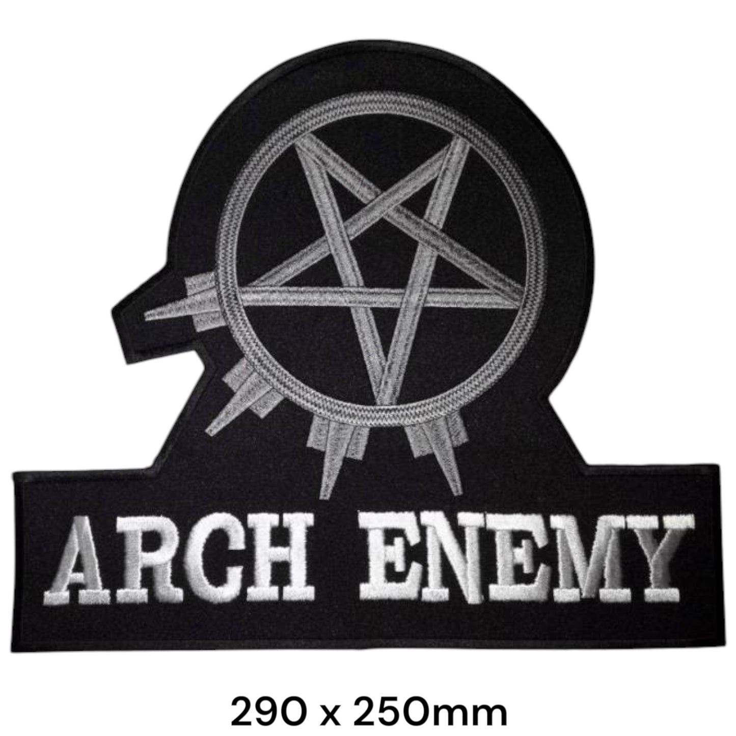 Arch Enemy Pentagram Circle Gear Wordmark Large Die-Cut Back Patch 290x250mm – White/Silver & Black