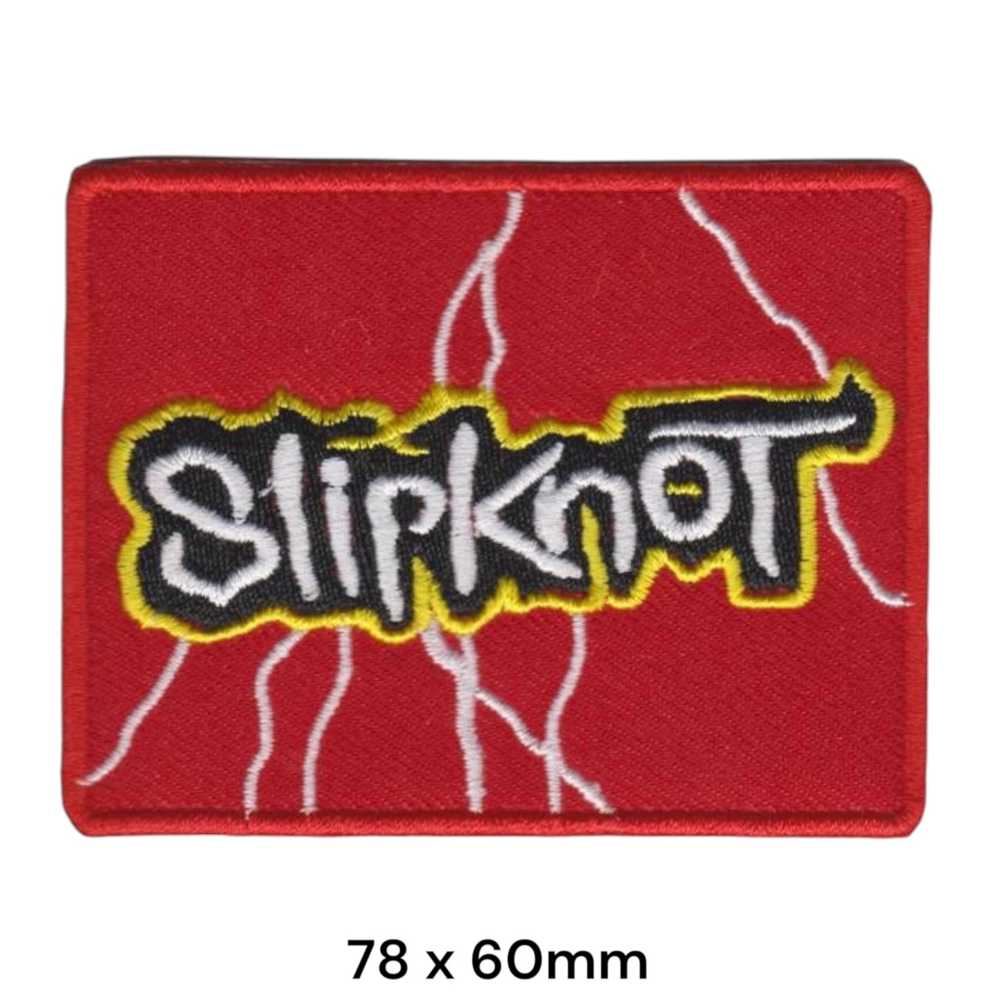 Slipknot Wordmark Lightning Rectangular Embroidered Patch 78x60mm – White, Yellow & Red