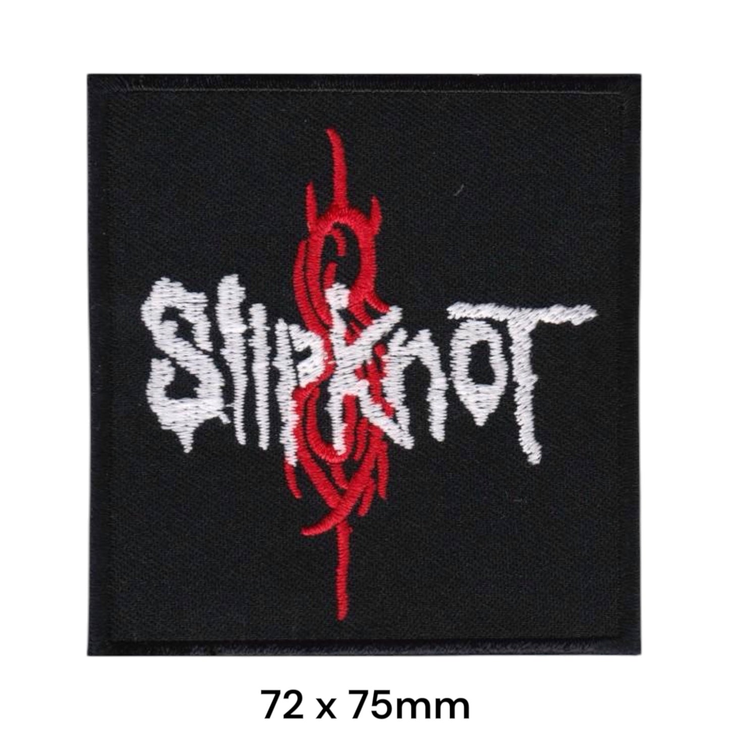 Slipknot Wordmark S-Tribal Flame Square Embroidered Patch 72x75mm – White/Silver, Red & Black