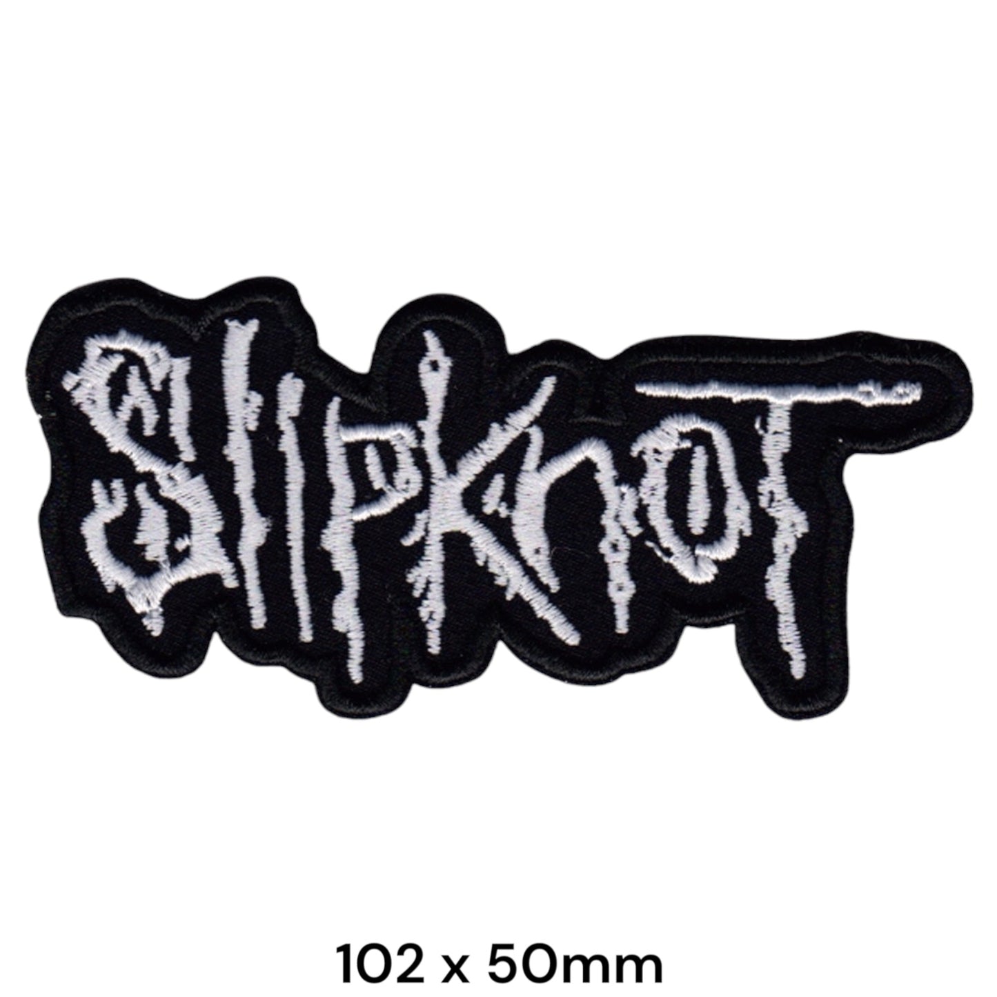 Slipknot Wordmark Die-Cut Embroidered Patch 102x50mm – White/Silver & Black