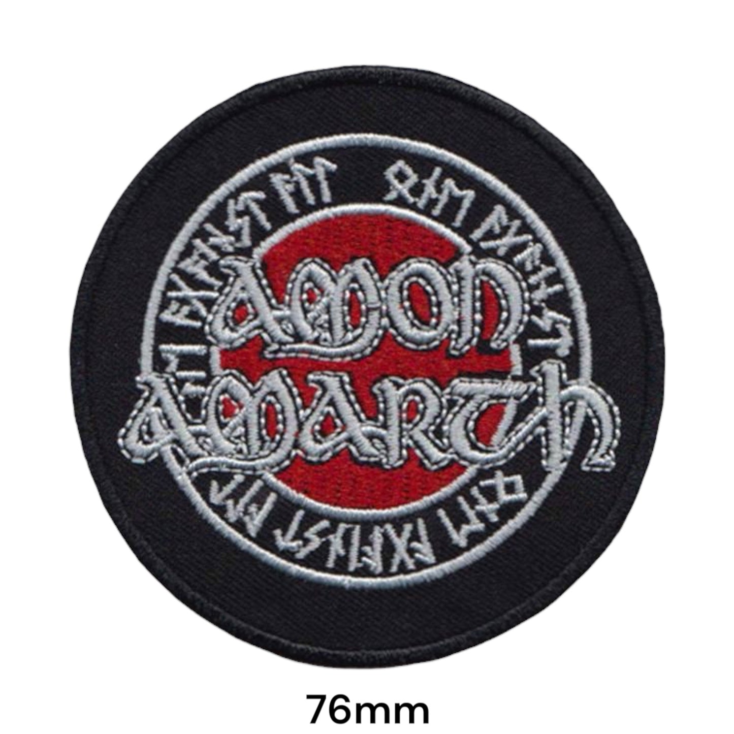 Amon Amarth Wordmark Runic Circle Round Embroidered Patch 76mm – White/Silver, Red & Black