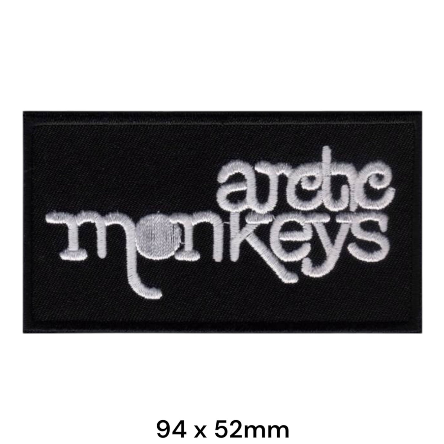Arctic Monkeys Stacked Lowercase Wordmark Rectangular Embroidered Patch 94x52mm – White/Silver & Black