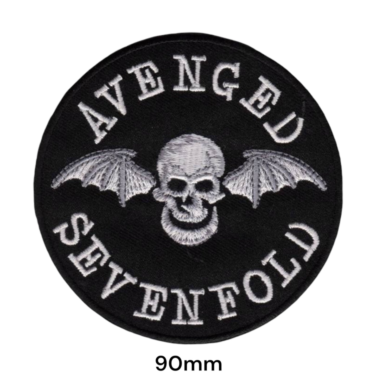 Avenged Sevenfold Deathbat Skull Large Arc Wordmark Round Embroidered Patch 90mm – White/Silver & Black