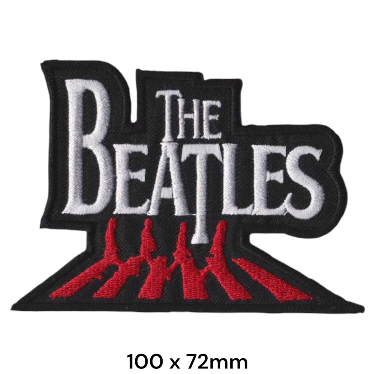 The Beatles Drop-Shadow Wordmark Abbey Road Silhouettes Die-Cut Embroidered Patch 100x72mm – White, Red & Black