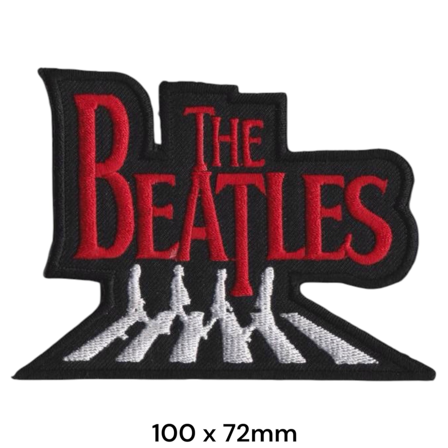The Beatles Drop-Shadow Wordmark Abbey Road Silhouettes Die-Cut Red White Embroidered Patch 100x72mm – Red, White & Black