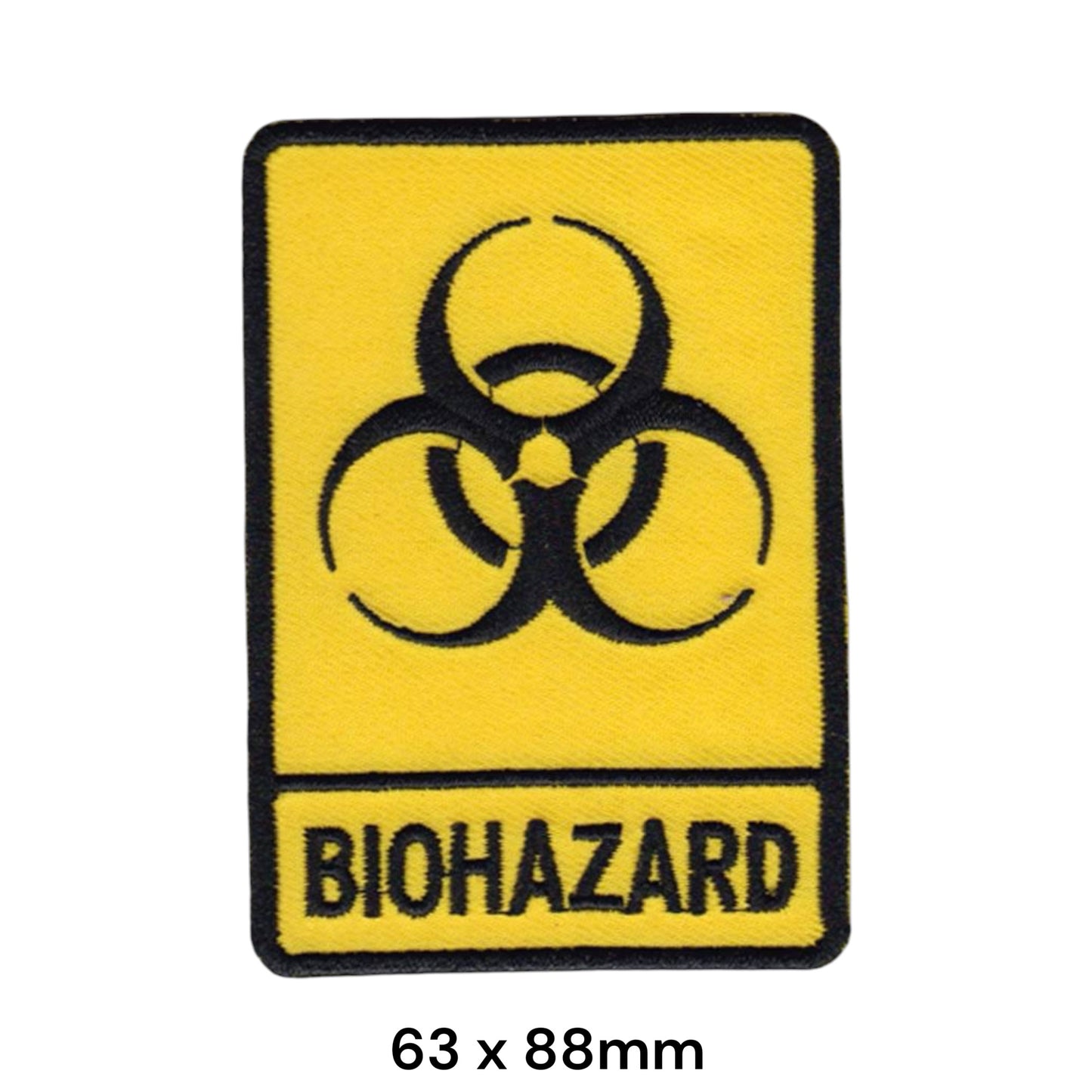 Biohazard Symbol Wordmark Yellow Black Rectangular Embroidered Patch 63x88mm – Yellow & Black