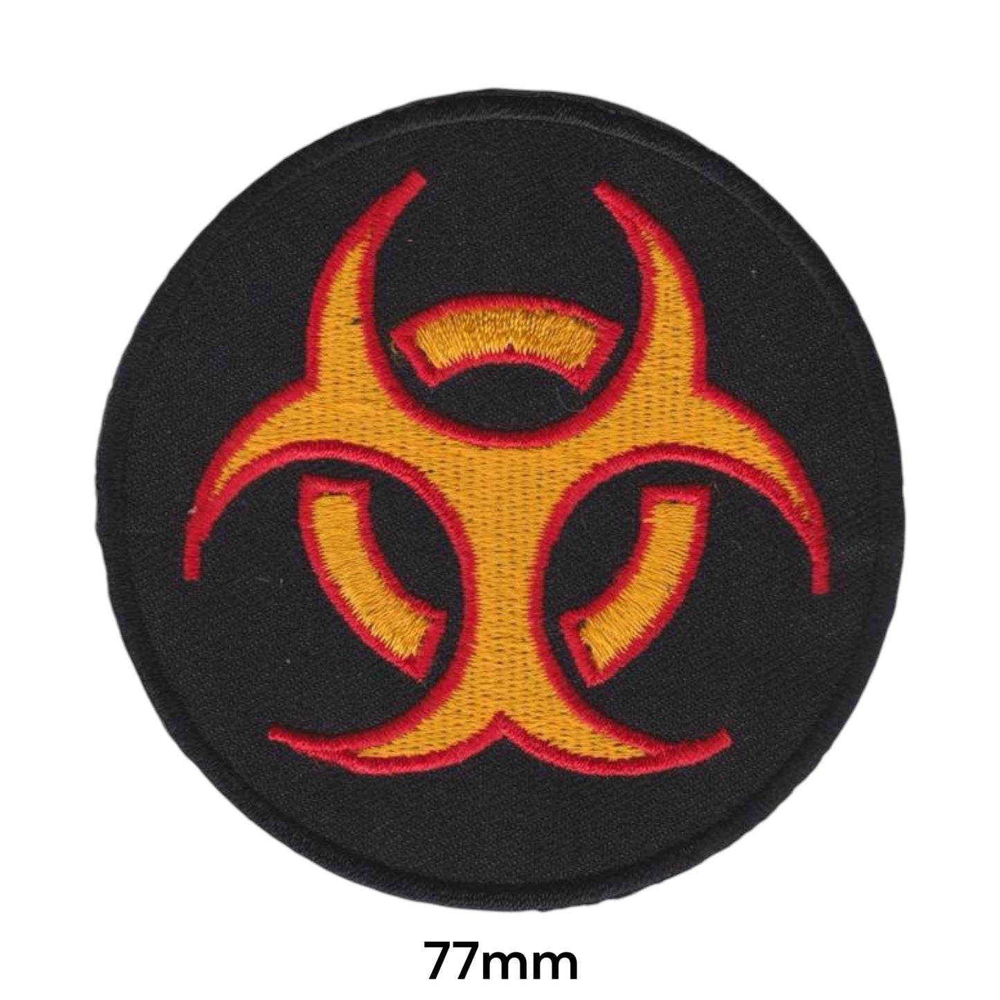 Biohazard Symbol Round Embroidered Patch 77mm – Orange/Gold, Red & Black