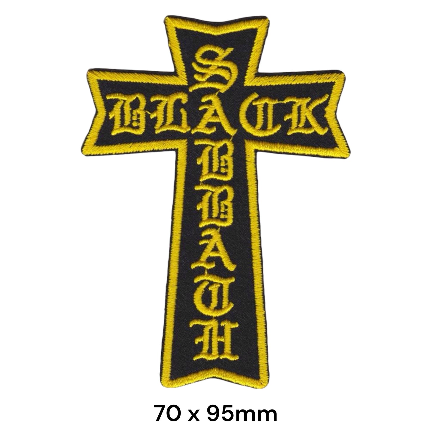 Black Sabbath Cross Lettering Die-Cut Embroidered Patch 70x95mm – Gold/Yellow & Black