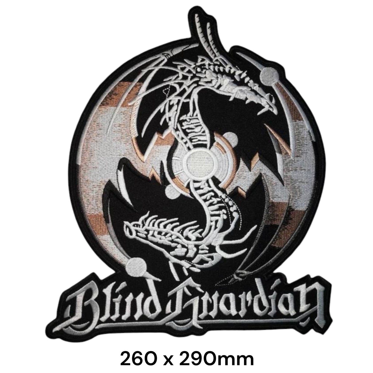 Blind Guardian Dragon Globe Large Back Patch 260x290mm – White/Silver, Beige & Black