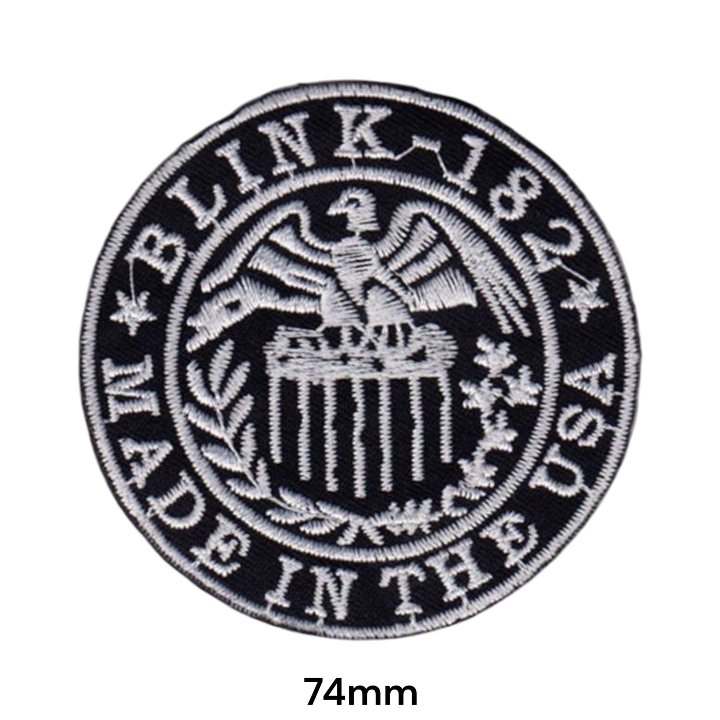 Blink-182 Federal Reserve Eagle Seal Round Embroidered Patch 74mm – White/Silver & Black