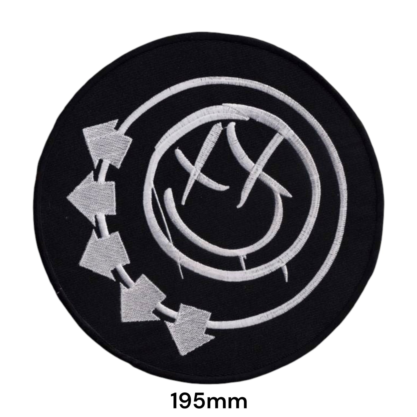 Blink-182 Smiley Face Arrow Logo Large Round Back Patch 195mm – White/Silver & Black