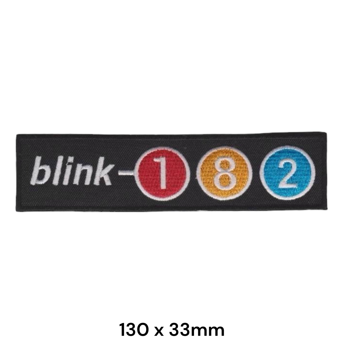 Blink-182 Subway Token Circle Logo Rectangular Embroidered Patch 130x33mm – White, Red, Gold & Blue/Black