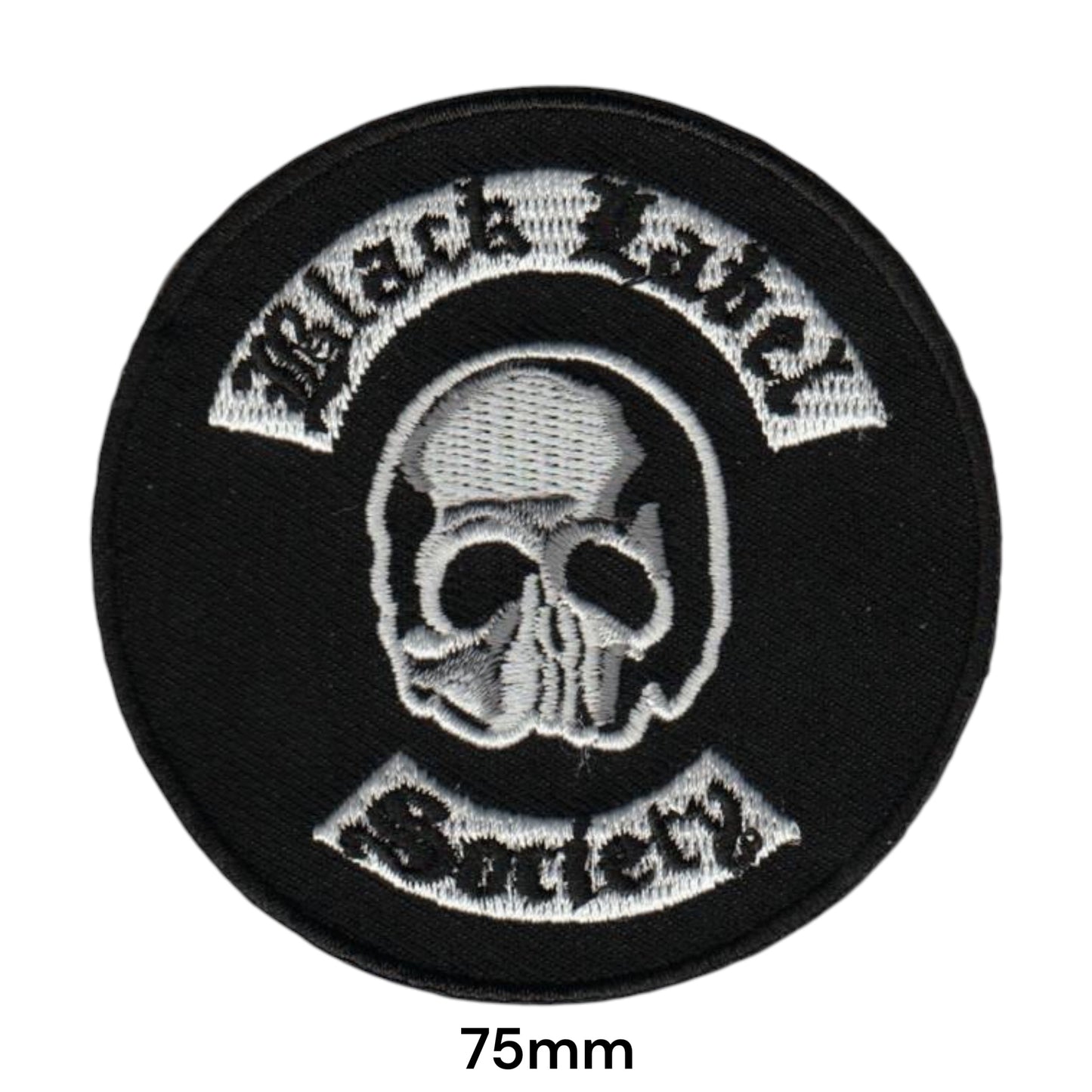 Black Label Society Skull Rocker Round Embroidered Patch 75mm – White/Silver & Black