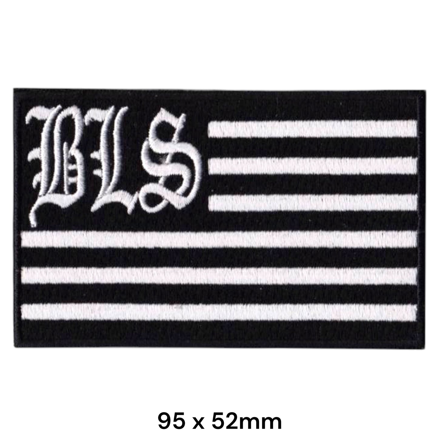 Black Label Society BLS American Flag Gothic Rectangular Embroidered Patch 95x52mm – White/Silver & Black
