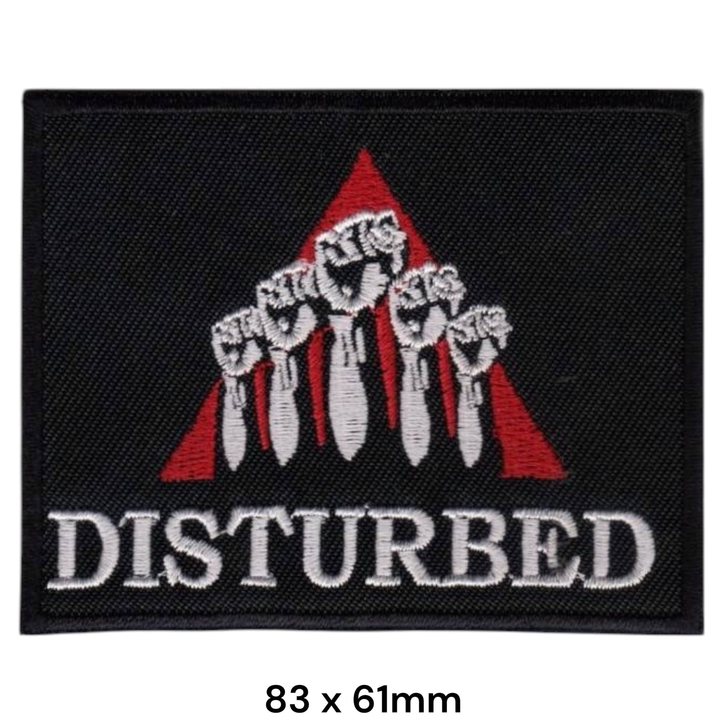 Disturbed Five Fists Red Triangle Rectangular Embroidered Patch 83x61mm – White/Silver, Red & Black