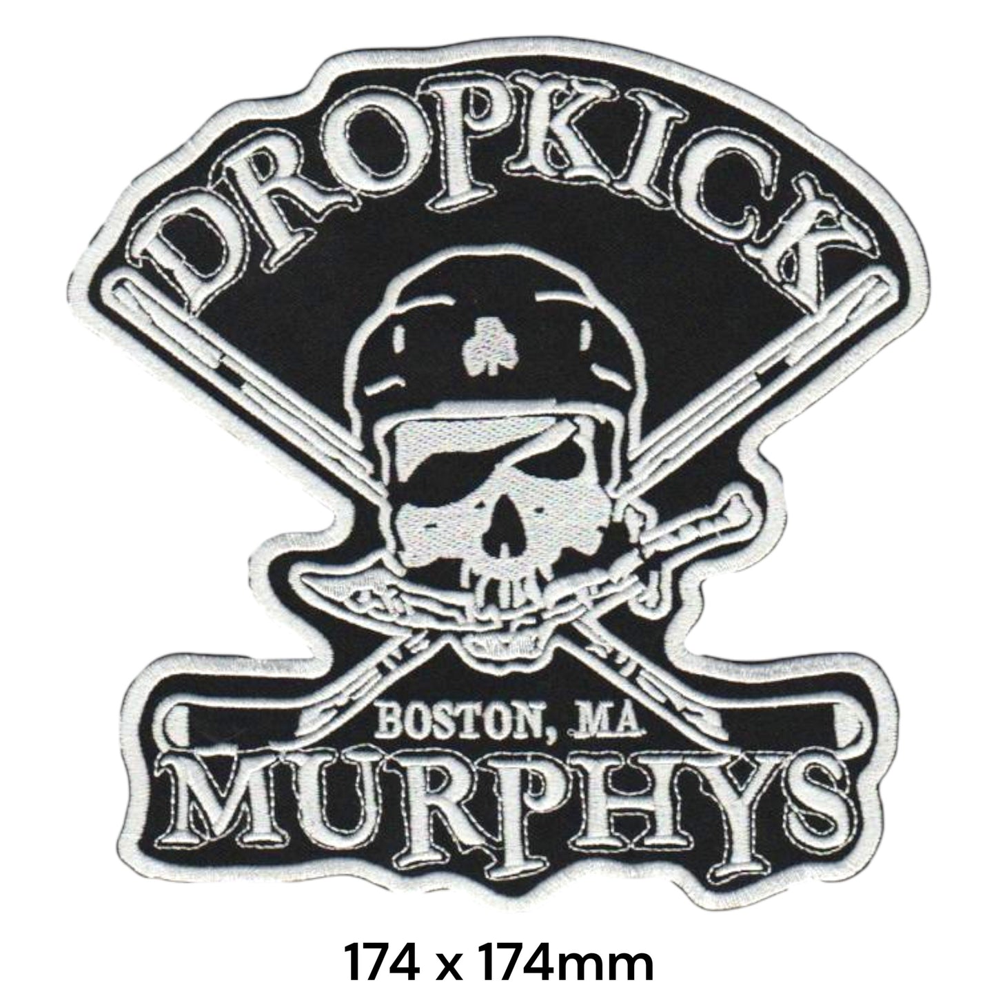 Dropkick Murphys Skull Hockey Sticks Boston MA White Large Back Patch 174x174mm – White & Black