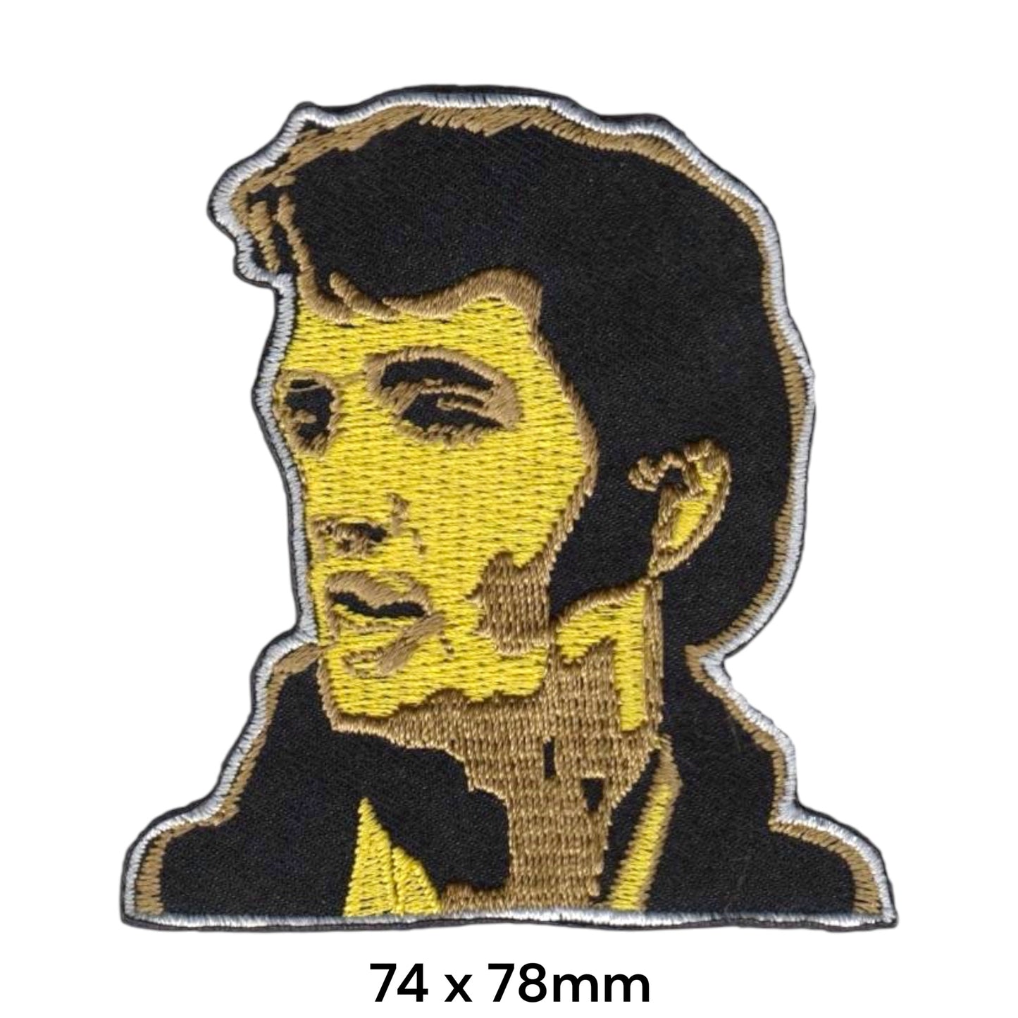 Elvis Presley Portrait Yellow Gold Die-Cut Embroidered Patch 74x78mm – Yellow/Gold, Brown & Black