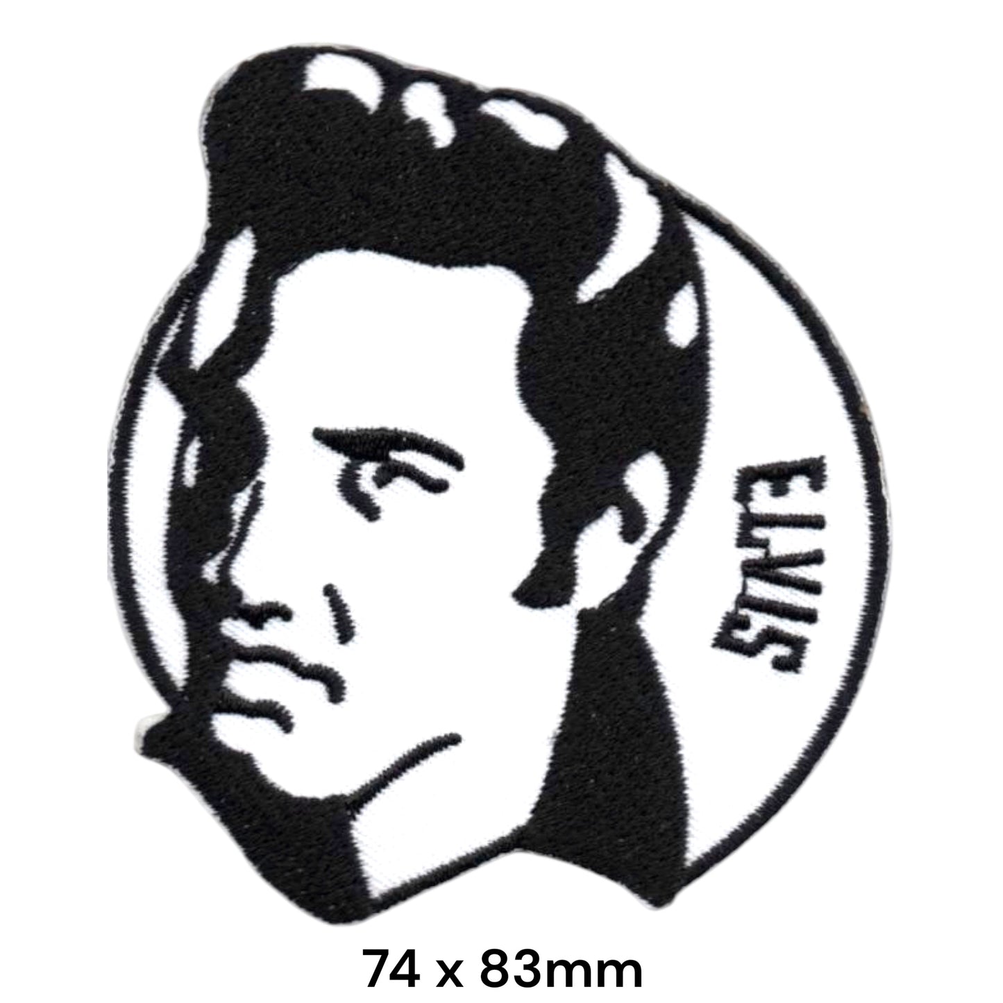 Elvis Presley Portrait Circle ELVIS Name Round Embroidered Patch 74x83mm – Black & White