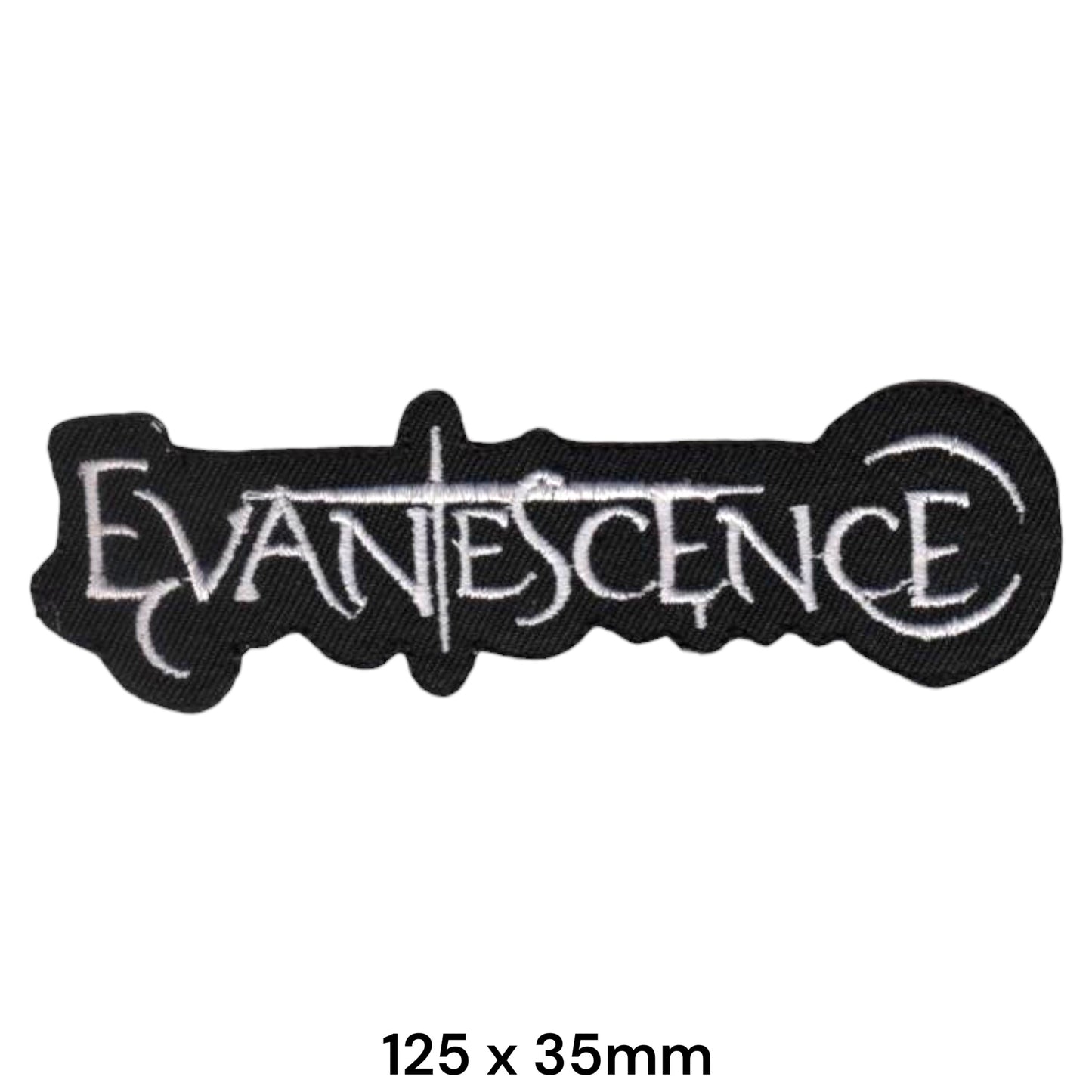 Evanescence Band Name Logo Die-Cut Slim Embroidered Patch 125x35mm – White/Silver & Black