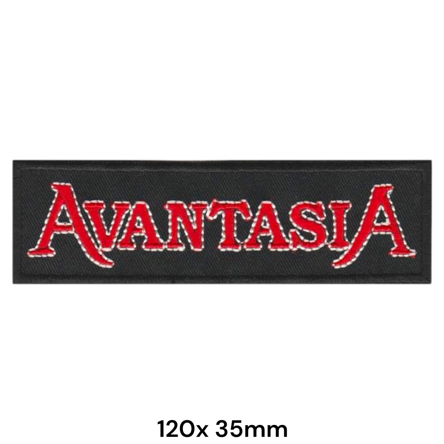 Avantasia Band Name Logo Red Rectangular Embroidered Patch 120x35mm – Red, White & Black