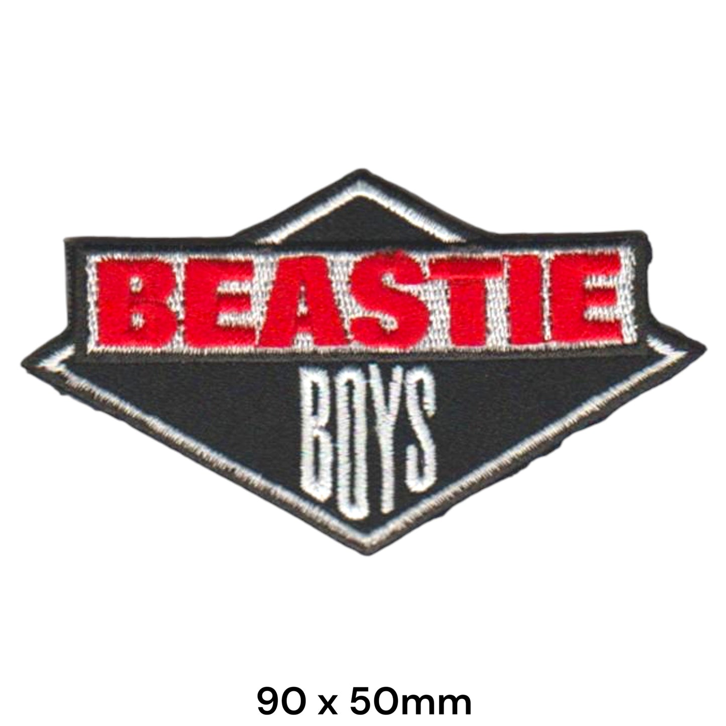 Beastie Boys Diamond Shield Logo Small Die-Cut Embroidered Patch 90x50mm – Red, White & Black