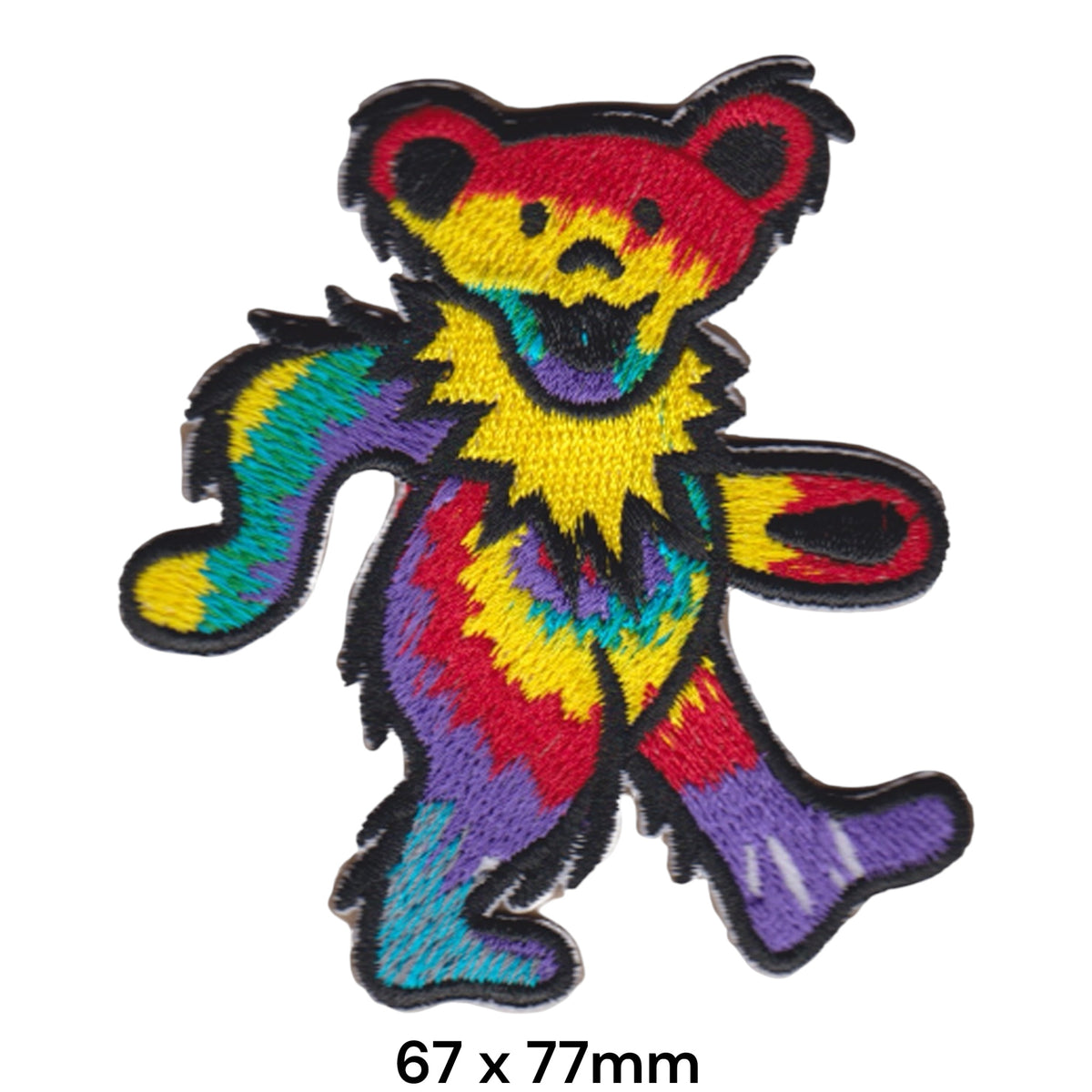 Grateful Dead Dancing Bear Tie-Dye Die-Cut Embroidered Patch 67x77mm – Multicolor Tie-Dye & Black